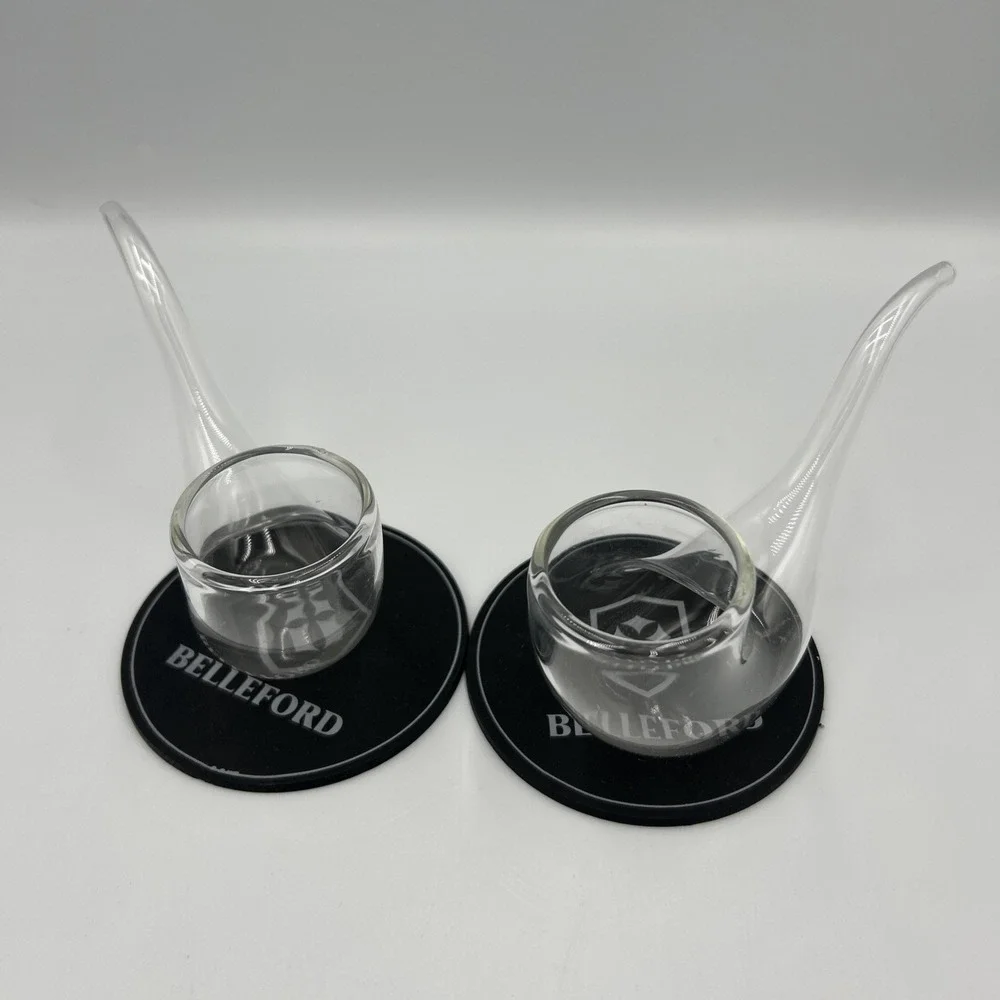 Belleford Glass Whisky Brandy‎ Sipper Set Of 2 Pipe Bar Man Cave Wooden Box